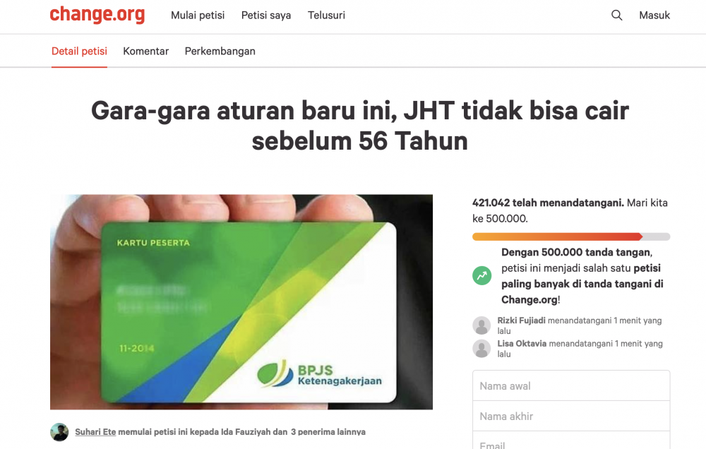 Petisi Penolakan Peraturan Baru JHT