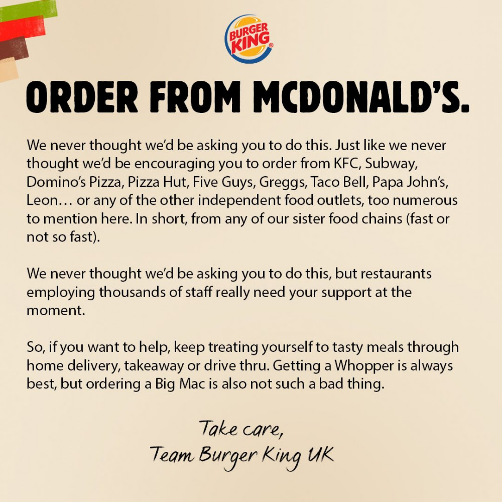 Dukungan Burger King Untuk Beli Product McDonalds
