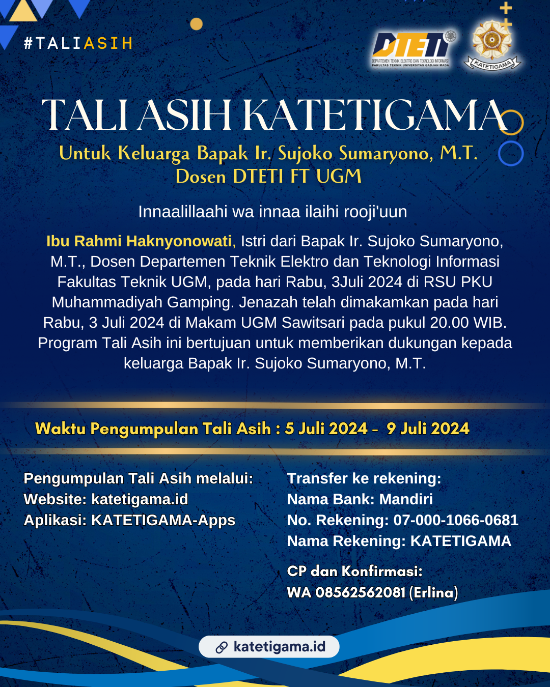 Campaign - Tali Asih untuk Keluarga Bapak Ir. Sujoko Sumaryono, M.T. (Dosen DTETI FT UGM)